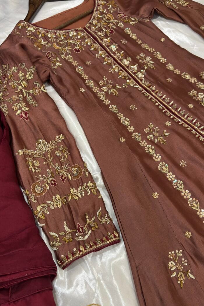 Mehrunisa – Cocoa Brown Zardozi Silk Formal by Ayzal Hassan