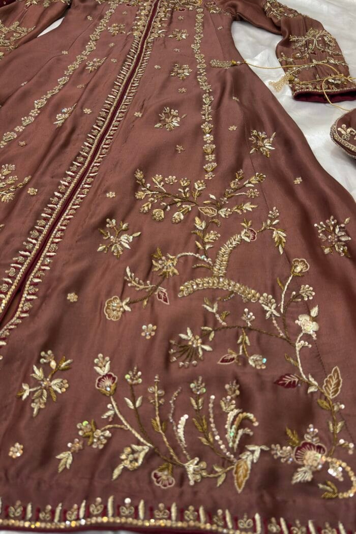 Mehrunisa – Cocoa Brown Zardozi Silk Formal by Ayzal Hassan