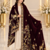 Jahan Ara – Ivory Tissue Silk & Wine Velvet Royal Shawl Formal — AYZAL HASSAN