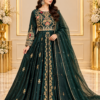 ZARNOUSH emerald green tissue silk Anarkali gown with gold embroidery | AYZAL HASSAN