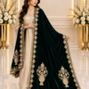 Zamurrad Ara – Ivory Sheesha Silk & Bottle Green Velvet Shawl Formal — AYZAL HASSAN