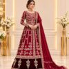 MEHR-E-SHAHI maroon Tissue Silk bridal Anarkali front model view | AYZAL HASSAN
