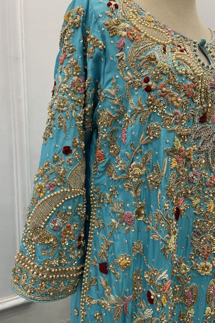 Zarveen – Turquoise Handwork Palazzo Formal — AYZAL HASSAN