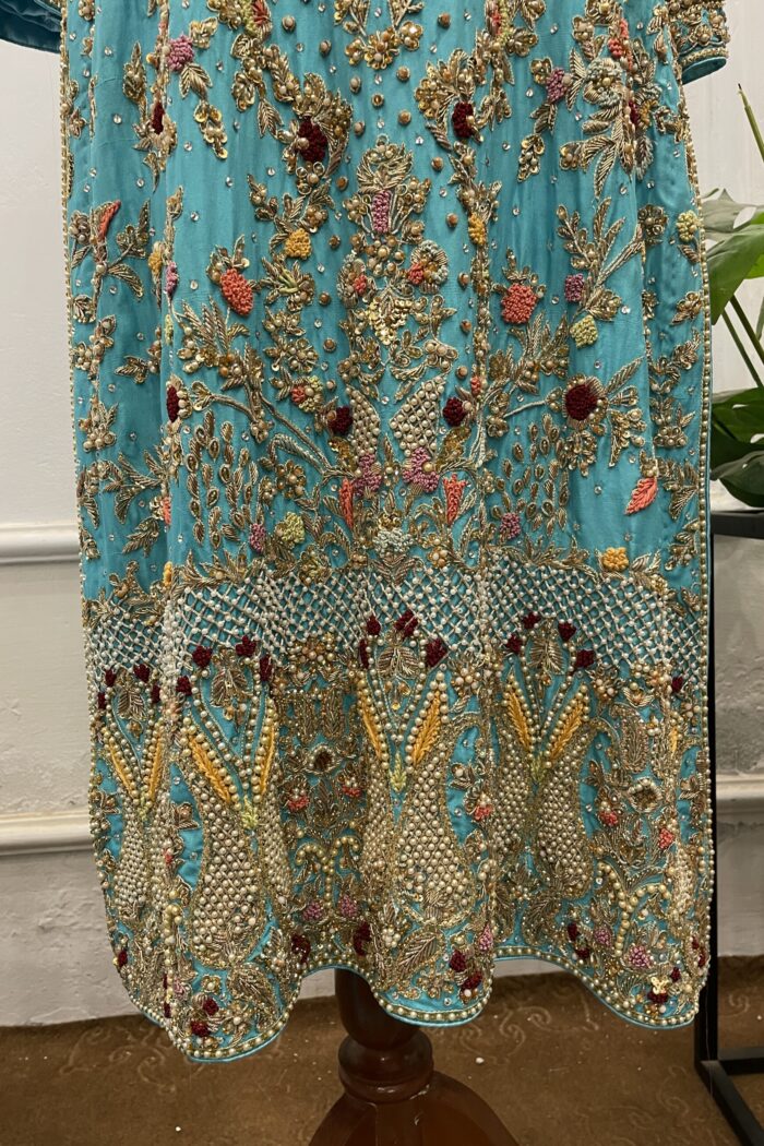 Zarveen – Turquoise Handwork Palazzo Formal — AYZAL HASSAN