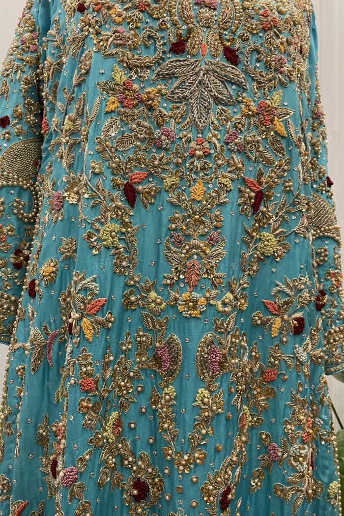 Zarveen – Turquoise Handwork Palazzo Formal — AYZAL HASSAN