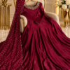 Noor-e-Mehal wine maroon silk Anarkali gown — full outfit | AYZAL HASSAN